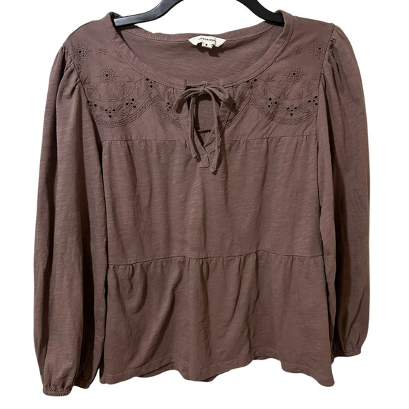 LUCKY BRAND brown 100% cotton loose fit boho tiered top size Medium - Picture 2 of 8